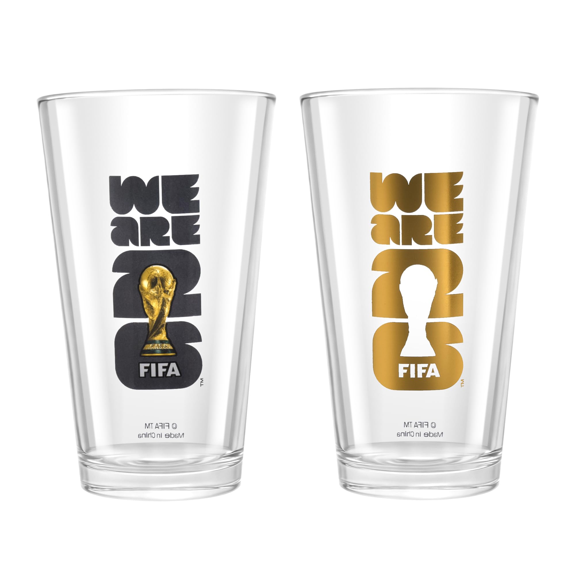 OFFICIALLY AUTHORIZED FIFA WORLD CUP 2026 EDITION COLLECTABLE PINT GLASS (Set of 2 BLK/GLD) - 16 Ounces Ea. Perfect Set for Viewing Party, Tailgating, Home Bars or BBQ Restaurant Quality in Your Home