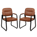 Clatina Waiting Room Guest Chair with Bonded Leather Padded Arm Rest for Office Reception and Conference Desk Black with Sled Base Brown 2 Pack