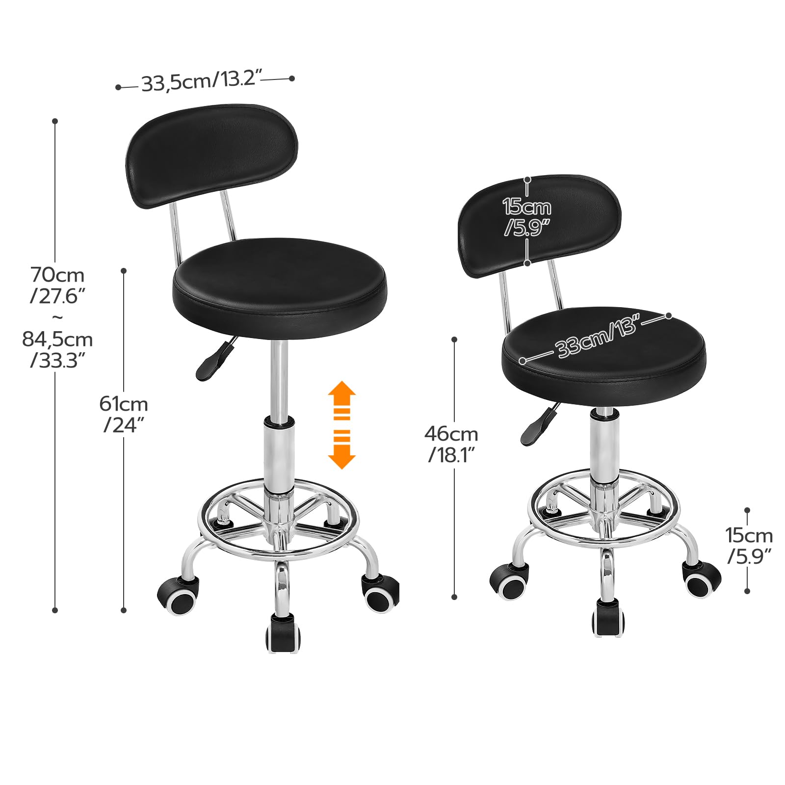 Hoobro Height Adjustable Rolling Stool, 360° Rotating Drafting Chair, Multi-purpose Office Desk Chair, Rolling Swivel Salon Stool Chair, for