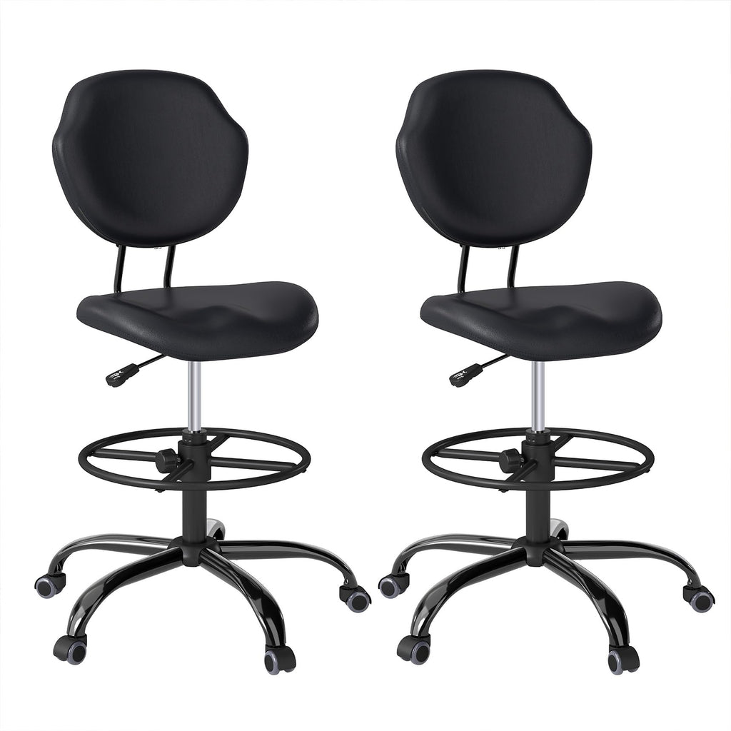 Drafting Chair with Back Support, Tall Desk Rolling Stool (black, Set of 2), 2PK