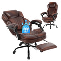 Linting 400lb Leather Reclining Office Desk Chair with Foot Leg Rest Brown, Large(400lbs), Wine Red