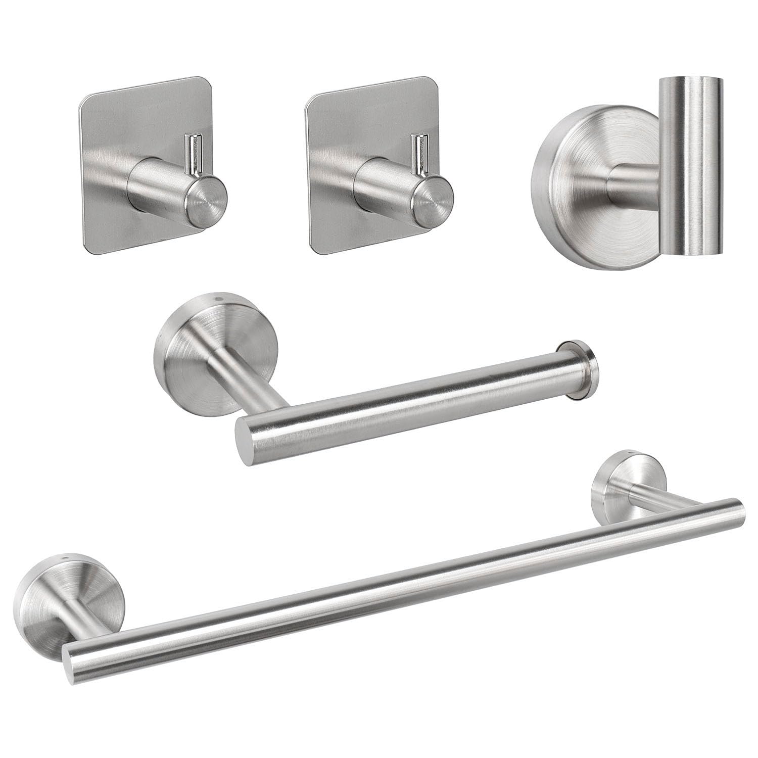 TocTen Bathroom Hardware Set, Thick Stainless Steel Bath Towel Bar Set Including Towel Rack for Bathroom+Toilet Paper Holder+3 Robe Towel Hooks Wall Mount Bathroom Accessory Set(16IN,Brushed Nickel)
