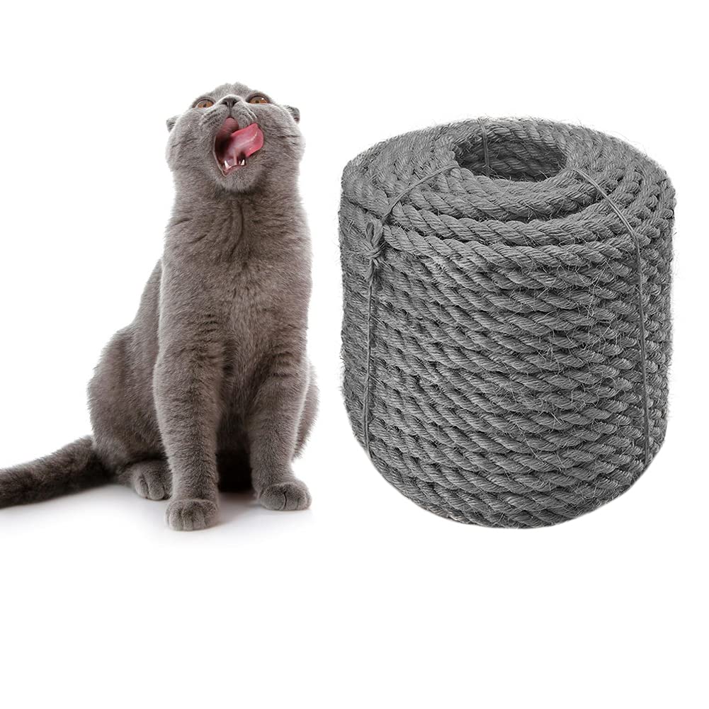 Sisal Rope 6mm for Cat Scratcher Repair and Replace Cat Scratching Post, DIY Scratching Furniture - Cat Tree, Scratch Carpet & Mat, Cat Kicker Toys, Gray 66ft/20m
