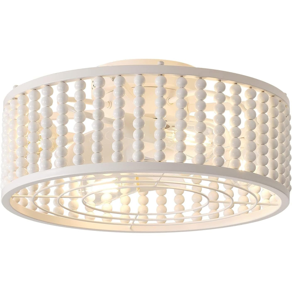 Ceiling Fans with Lights and Remote - Bulbs Included | Tropical Caged Fandelier with Handcrafted Beaded Décor | Flush Mount Installation Fan Lighting Fixture | 19 inches | Off-White