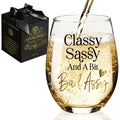 Funny Gag Wine Glass Gift for Women Adult Humor - Classy Sassy and a Little Bad Novelty Birthday Christmas Gift for Woman, Friends (Bad Assy)