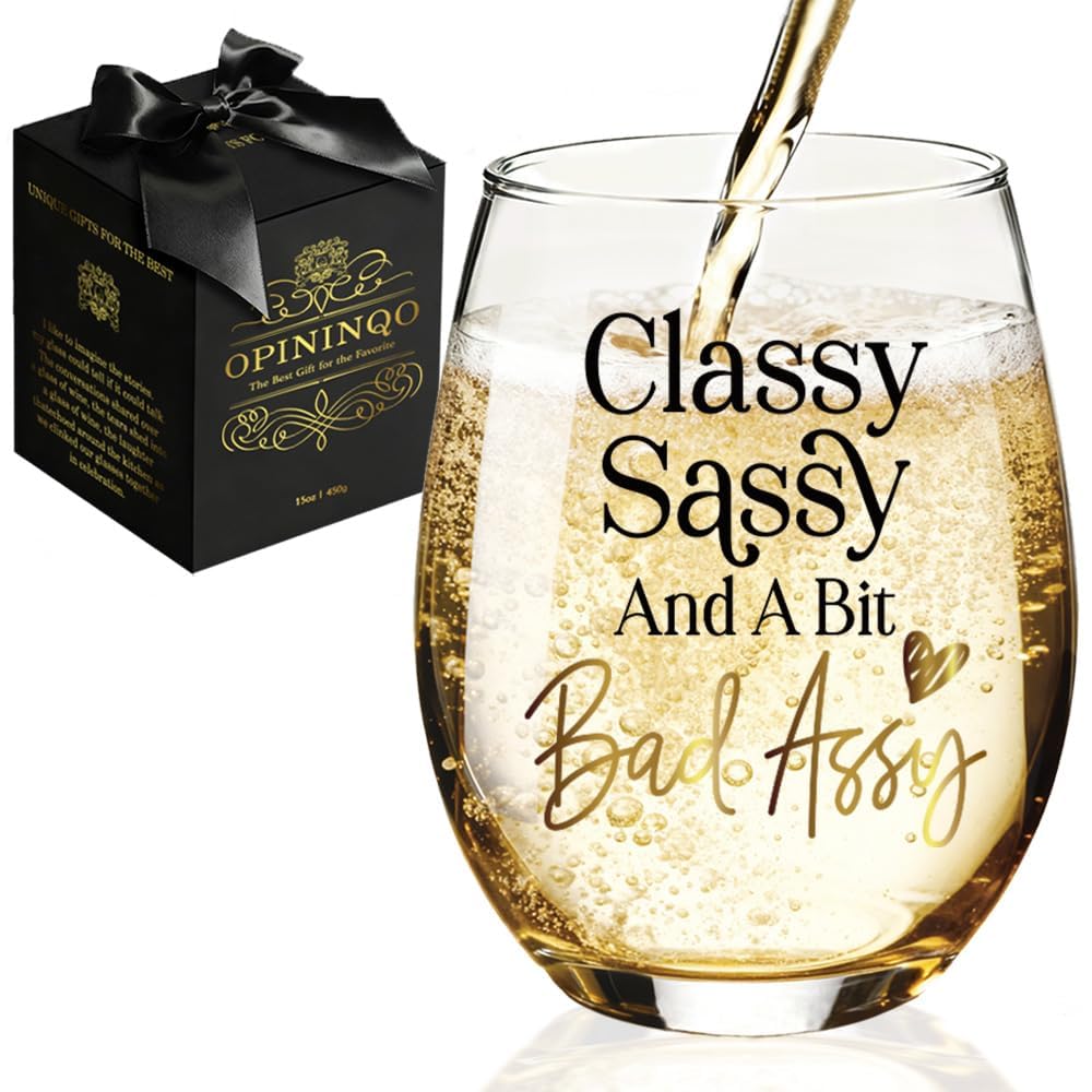 Funny Gag Wine Glass Gift for Women Adult Humor - Classy Sassy and a Little Bad Novelty Birthday Christmas Gift for Woman, Friends (Bad Assy)