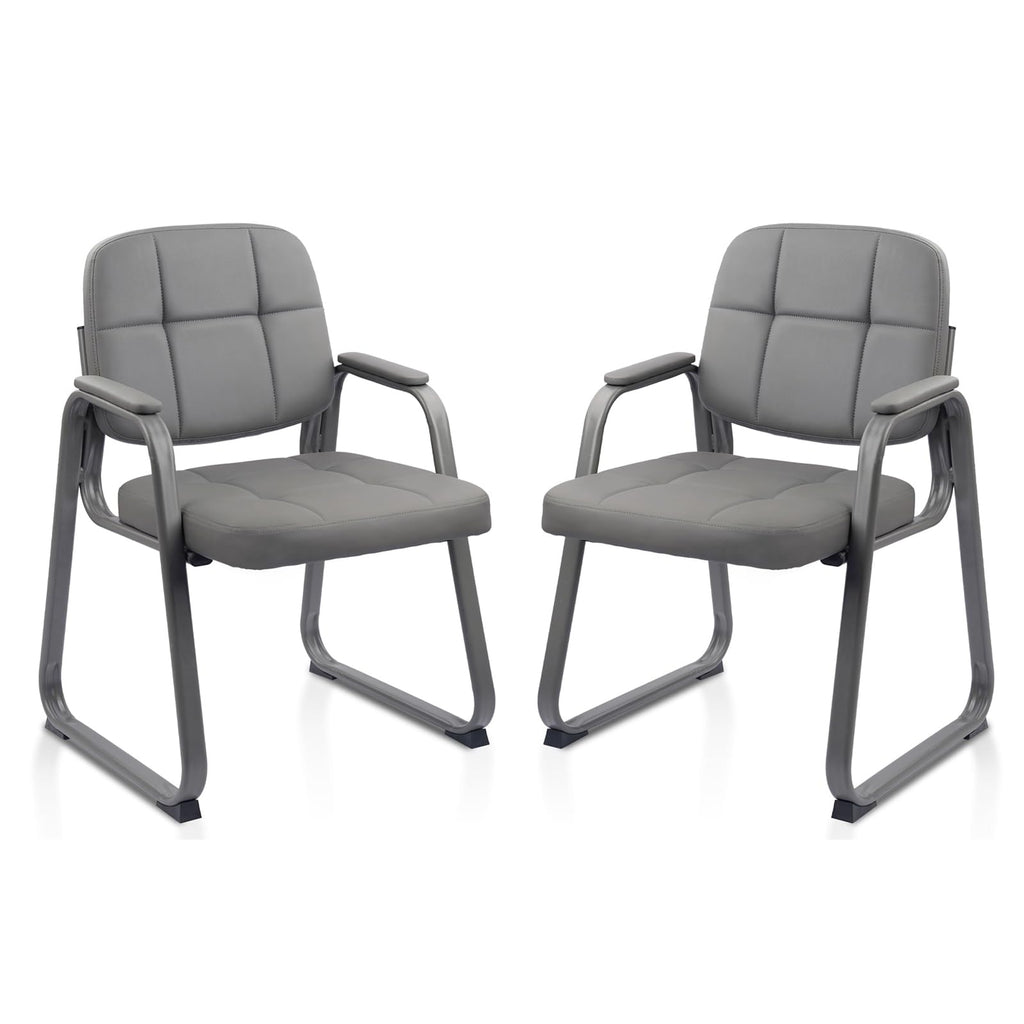 Clatina Leather Guest Chairs Set of 2, Office Reception with Padded Arms, Desk Chair with Sled Base for Office Conference Waiting Room, Grey