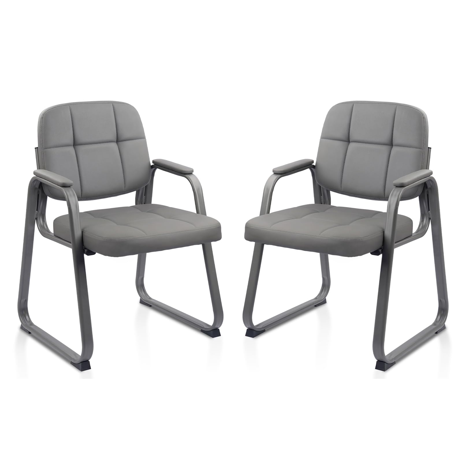 Clatina Leather Guest Chairs Set of 2, Office Reception with Padded Arms, Desk Chair with Sled Base for Office Conference Waiting Room, Grey