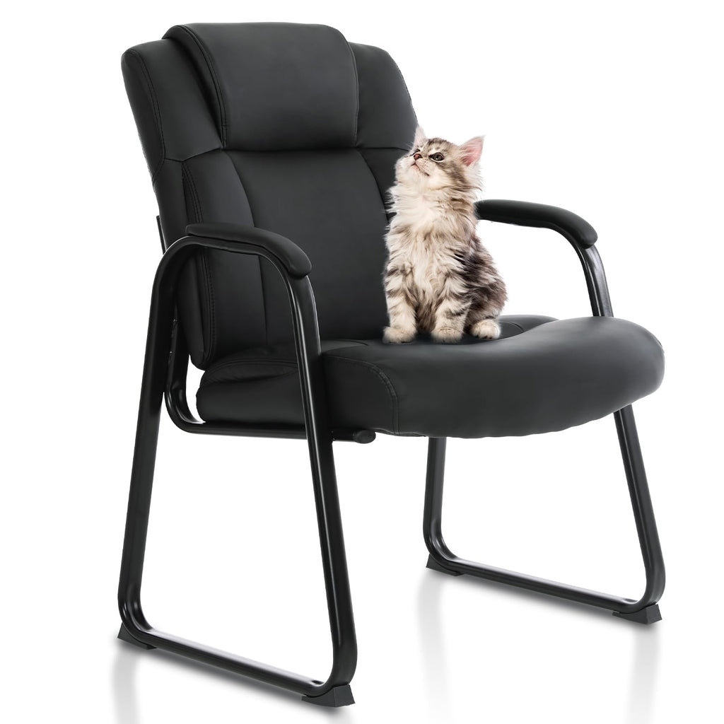 Clatina Big & Tall 500 Lb. Guest Chair, Leather Reception Chairs with Sled Base and Padded Arm Rest for Waiting Room Office Home and Meeting