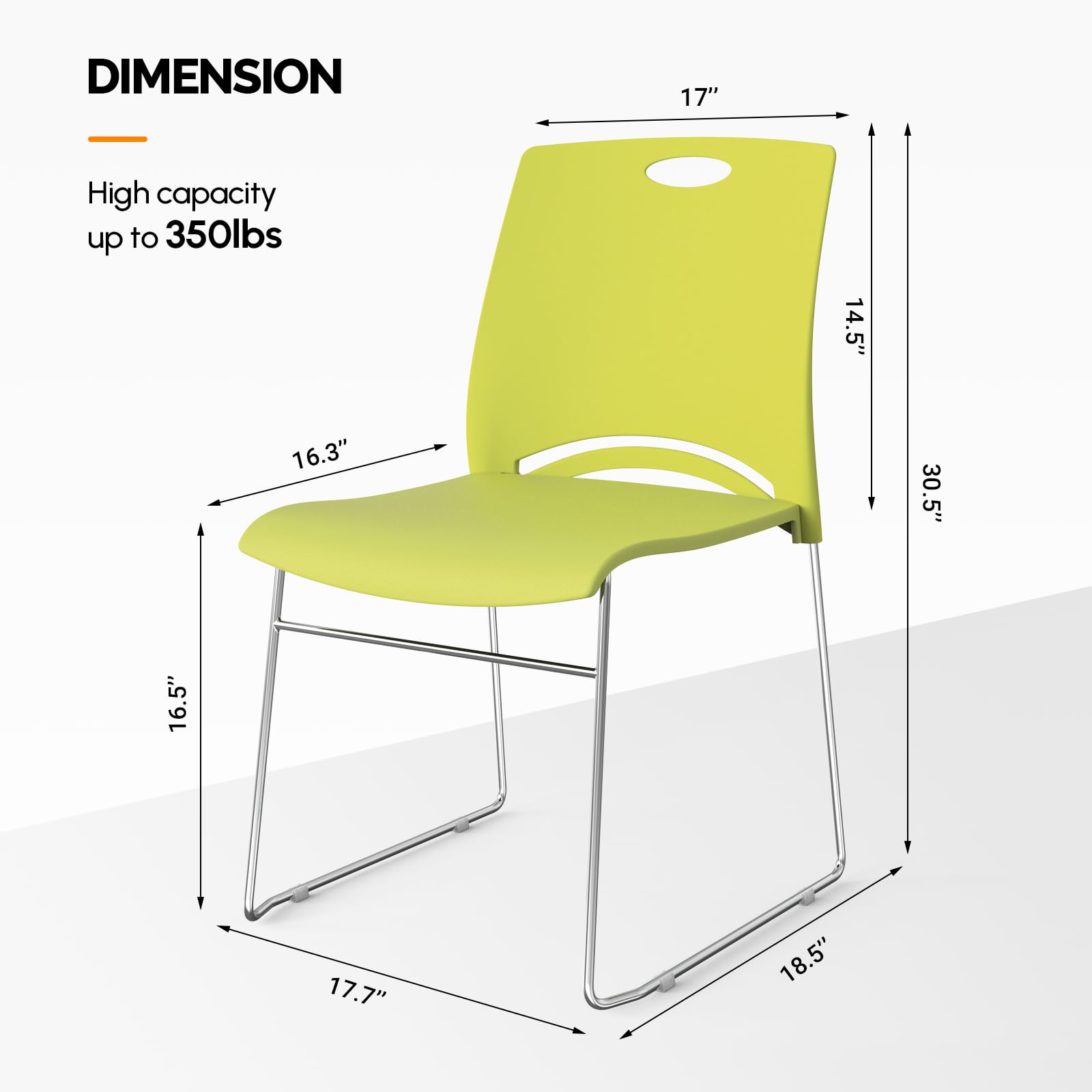 Vingli Stacking Chairs Set of 5 Stackable Office Chairs with Metal Sled Base, Ergonomic Plastic Seat, Stacking Chairs for Waiting Room Break