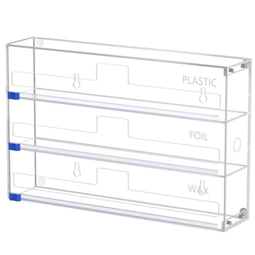 FUKANG Kitchen Wrap Organizer, Foil and Plastic Wrap Organizer 3 in 1 with Sliding Cutter, Acrylic Wrap Dispenser for Drawer or Wall Mount, Fits 12 Inch Rolls