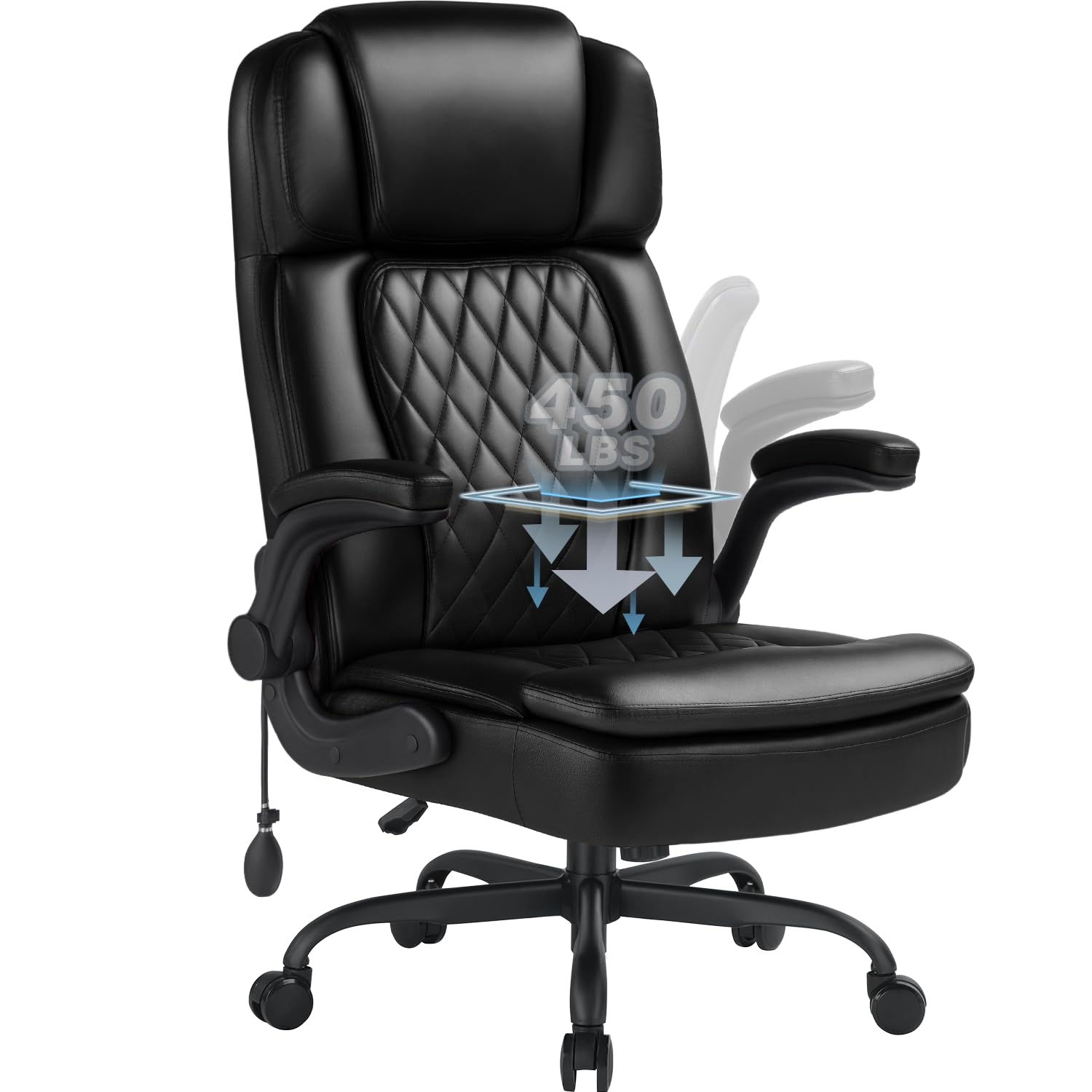 450lbs Executive Office Chair for Heavy People, Ergonomic Big and Tall Desk Chair with Adjustable Lumbar Support&flip Up Armrest,high Back Pu