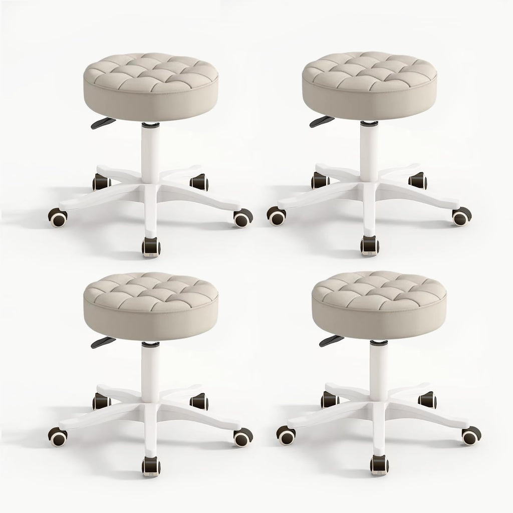 Small Chair Round Rolling Stool with Wheels Pu Leather Height Adjustable Swivel Drafting Work Spa Salon Stools Home Office Chair, Grey