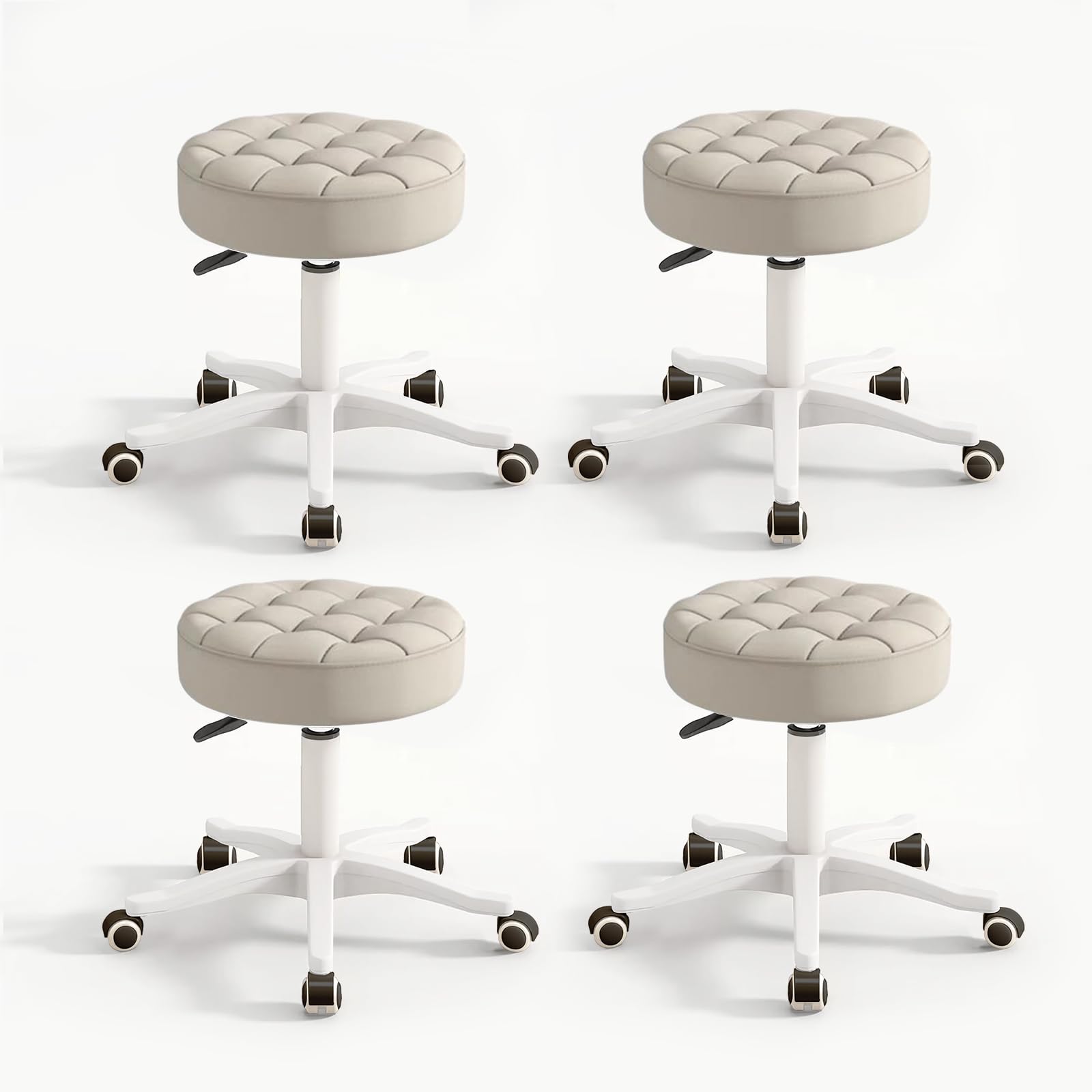 Small Chair Round Rolling Stool with Wheels Pu Leather Height Adjustable Swivel Drafting Work Spa Salon Stools Home Office Chair, Grey