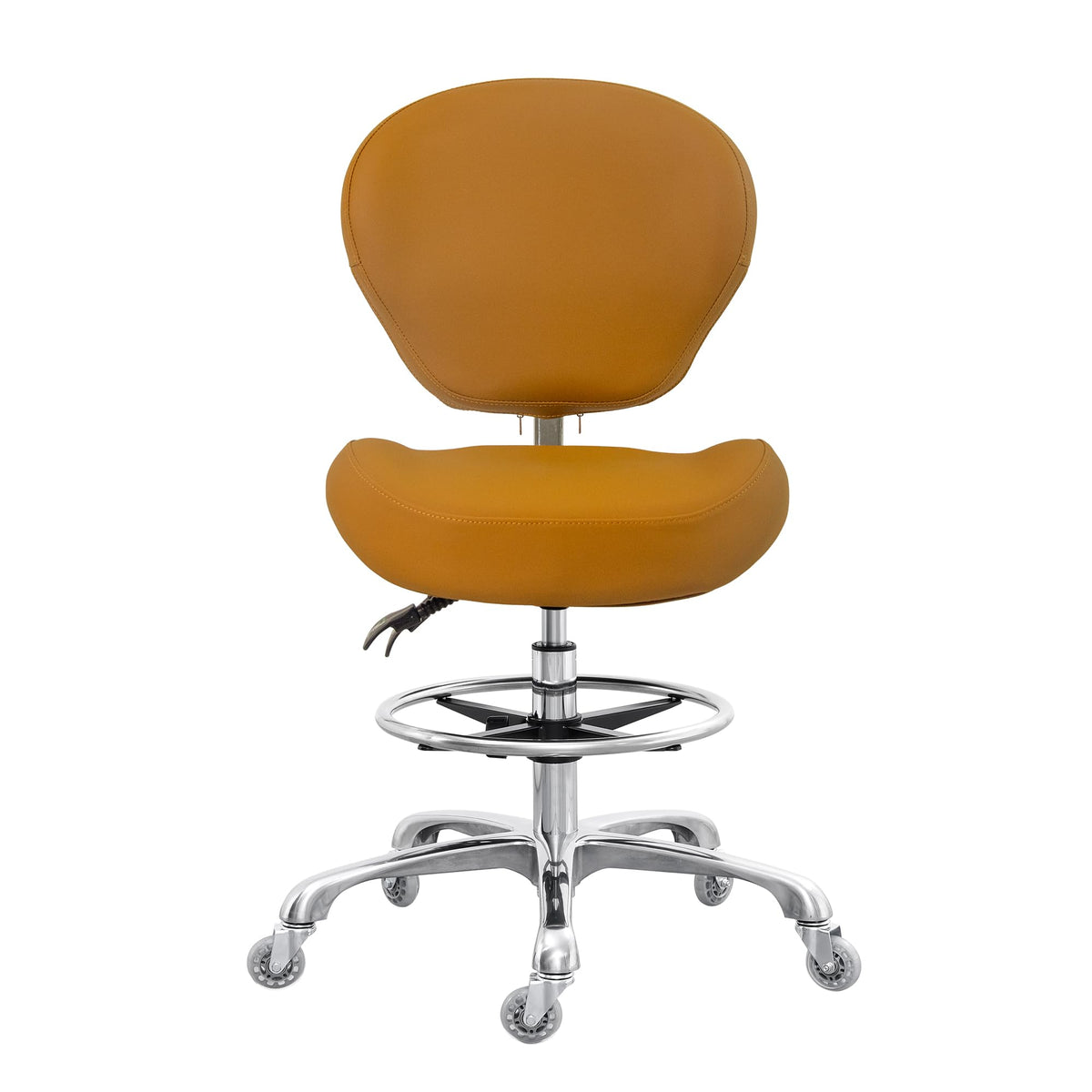 Grace&grace Drafting Stool Adjustable Foot Ring with Wheels, Rolling Stool with Back Support for Studio, Classroom, Lab, Counter, Medical (camel)