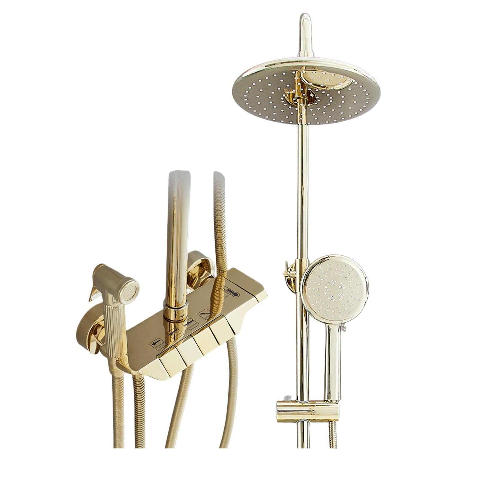 Shower System, Gold Bathroom Shower Faucet Set 4 Functions Shower Fixtures Wall Mounted Shower Kit with Valve and Rain Shower Head, 3 Modes Handheld Shower Head