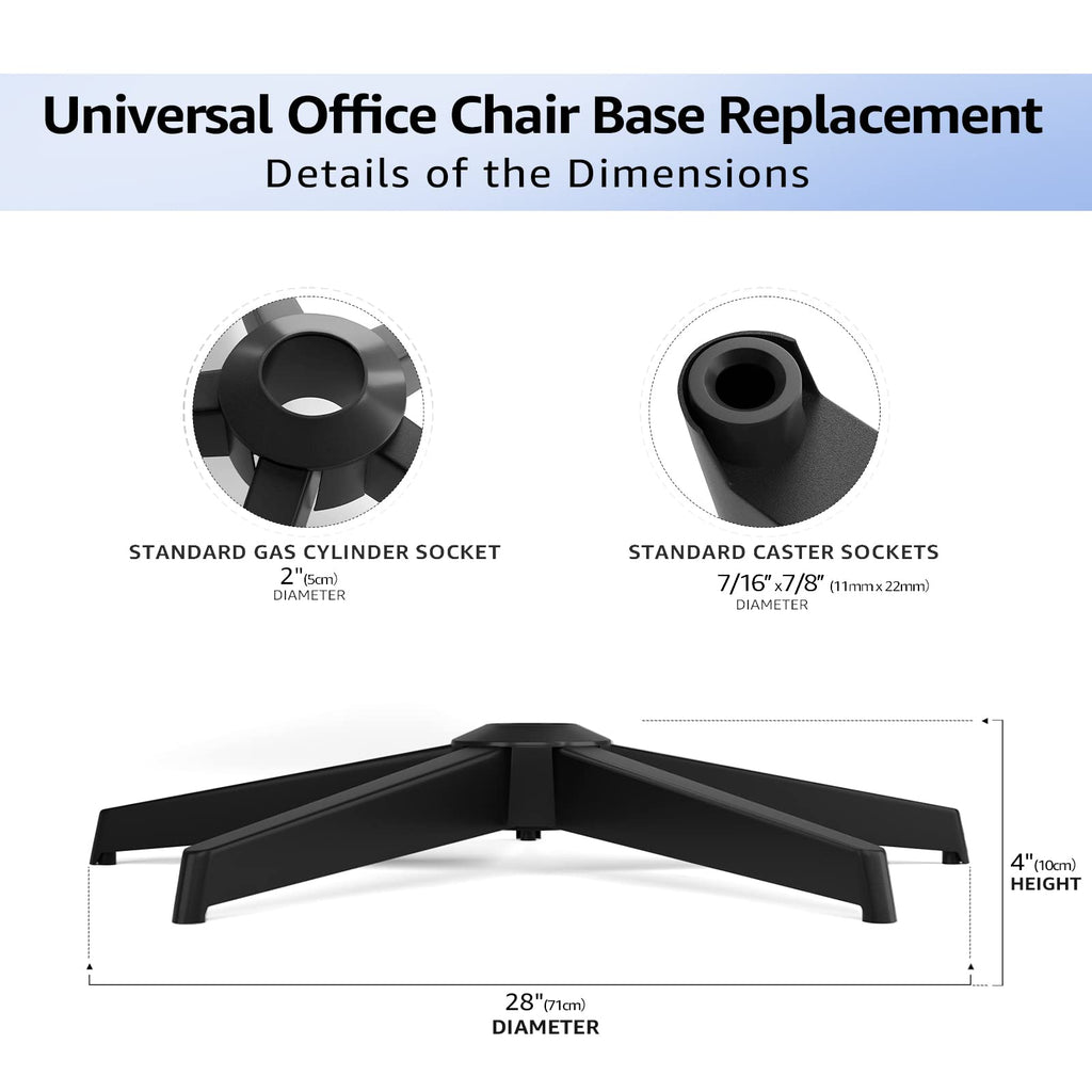 Mastery Mart 28 Inch Office Chair Base, Heavy Duty 2400 Lbs, Reinforced Metal Desk Chair Replacement, Universal Gas Cylinder Hole Caster