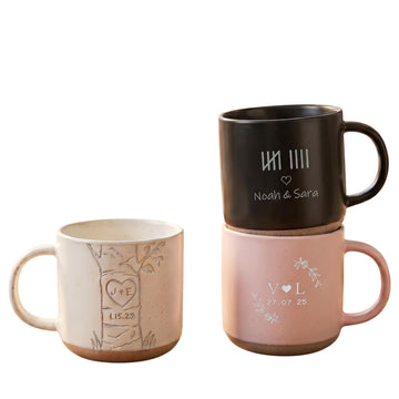 UIDMEN Personalized Engraved Couple Pottery Mug, Romantic Anniversary Mug, Custom Carved Initials in Heart Tree, Rustic Newlywed Wedding Gifts, Gifts for Couple, Husband, Wife, Friends, 12oz