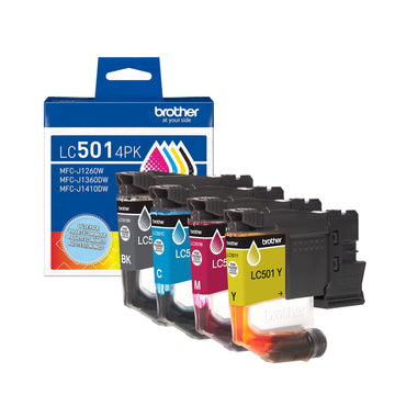 Brother Genuine LC5014PK 4-Pack (1 Each of) Standard Yield Black, Cyan, Magenta, and Yellow Ink Cartridges | Genuine Brother LC5014PK 4-Cartridge Set: Bk?250 Pages, C and M and Y?200 Pages, (1 Each of)
