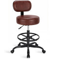 Superjare Drafting Chair with Backrest, Adjustable Foot Rest Rolling Stool, Brown