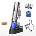 CIRCLE JOY Electric Wine Opener 7-in-1 Stainless Steel Rechargeable Electric Wine Bottle Opener Set with Automatic Vacuum Pump, Foil Cutter, Wine Pourer, 2 Vacuum Stoppers & Charging Station, Silver