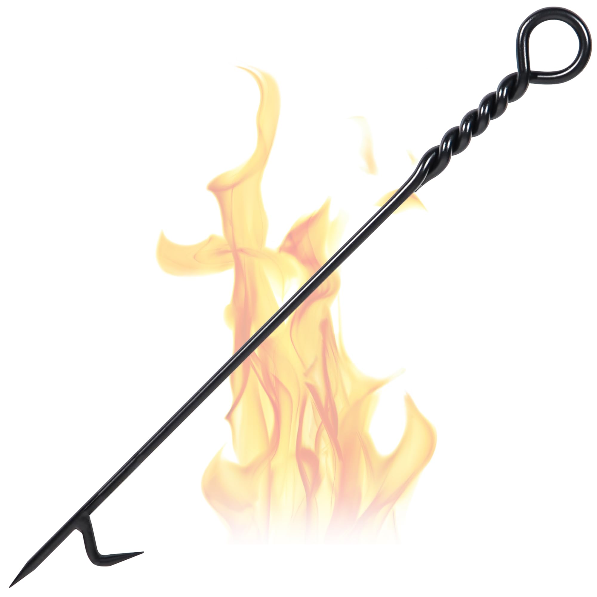 40" Fire Poker for Fire Pit, Twisted Rope Design Fireplace Poker, Heavy Duty Fire Pit Poker, One-Piece Wrought Iron Poker for Outdoor Bonfire and Indoor Wood Stove