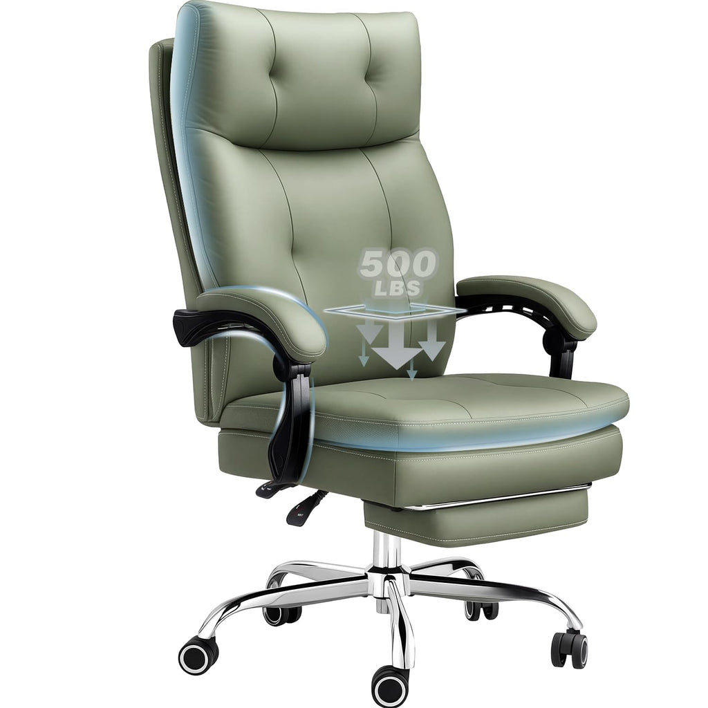 Big and Tall Comfy Office Chair,ergonomic High Back Executive Desk Chair with Foot Rest,heavy Duty Reclining Computer Chair with Wide Spring