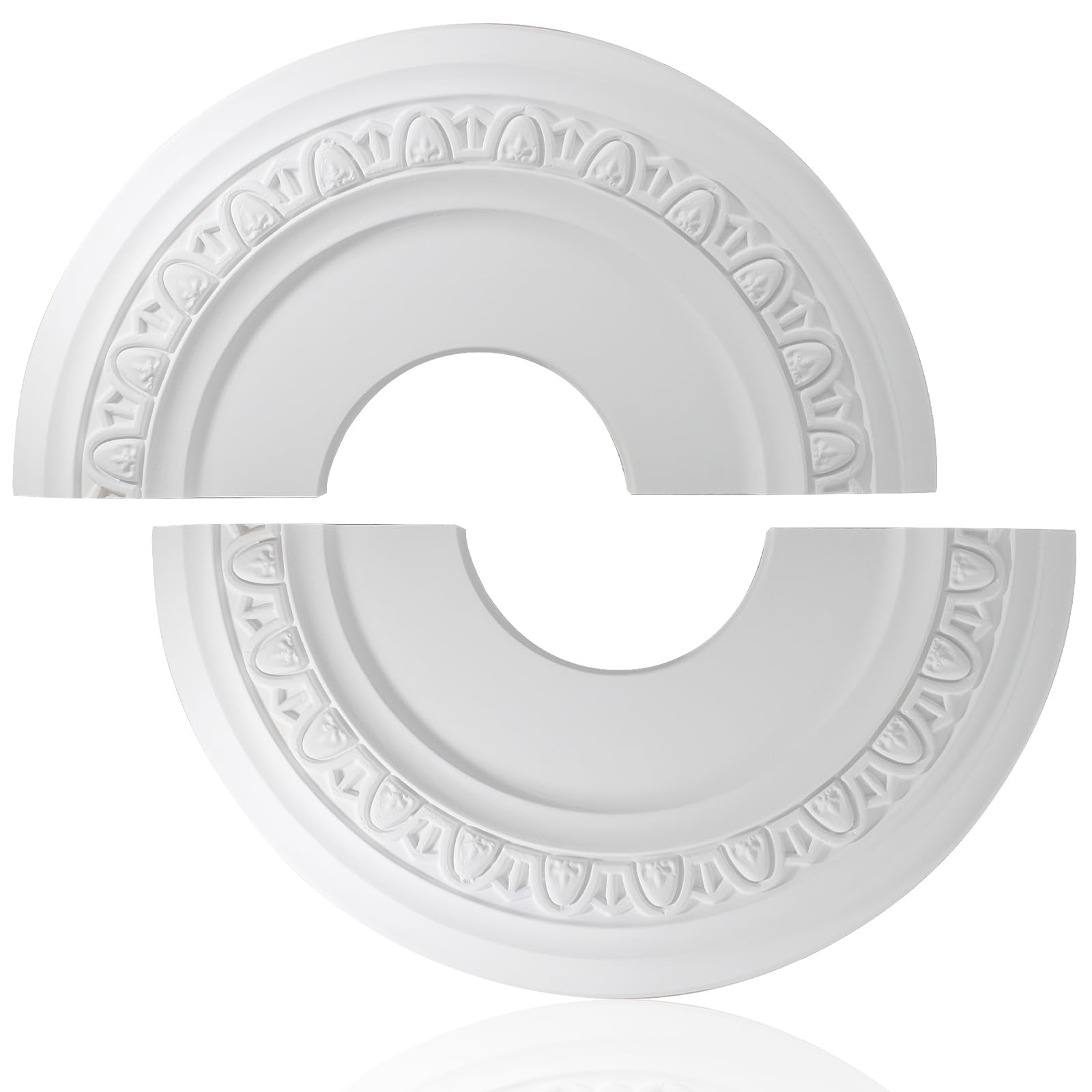 Uenhoy Split Lighting Ceiling Medallions for Light Fixtures and Ceiling Fans, 12" OD x 4" ID Round Ceiling Cover Plate, PU Ceiling Fan Medallion, White