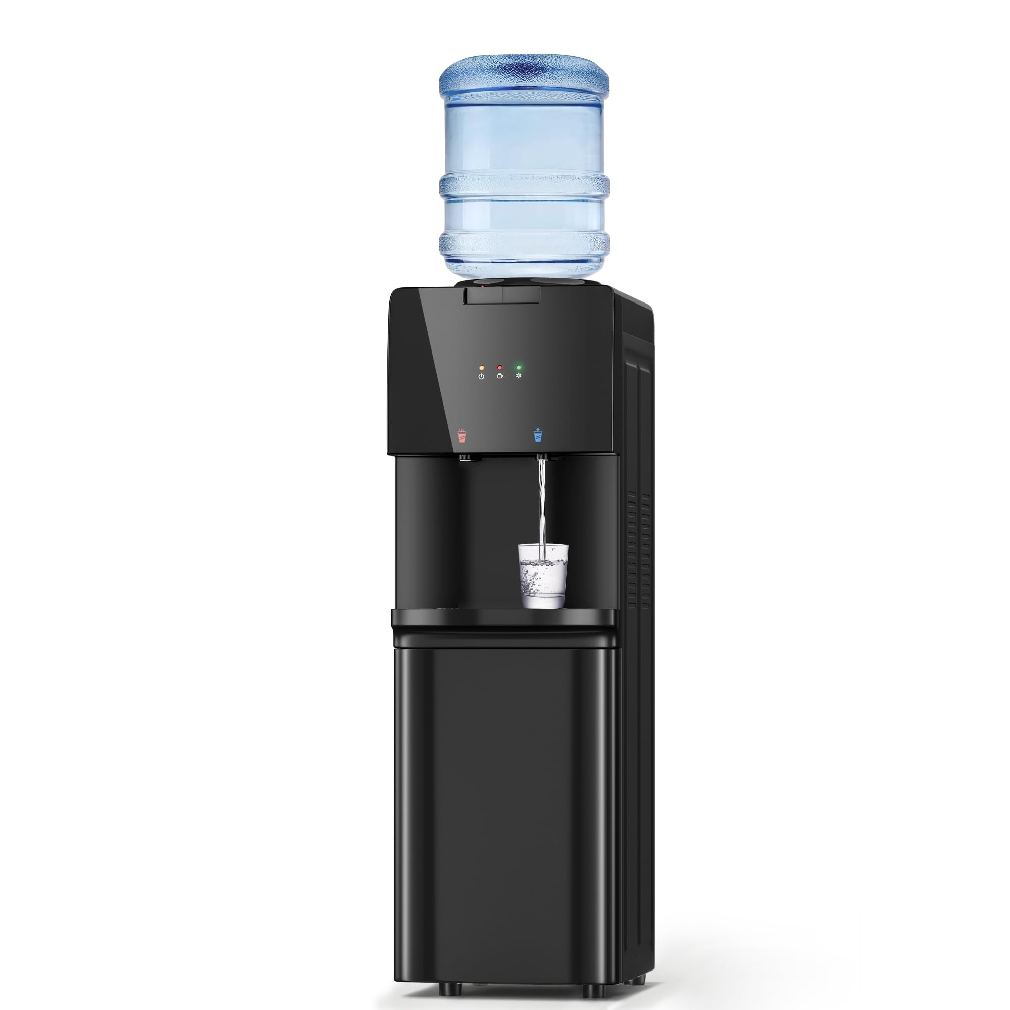Water Dispenser with Hot & Cold Water, Top Loading Water Cooler for 3 or 5 Gallon Bottles with Child Safety Lock, Ideal for Kitchens, Offices,Matte Black