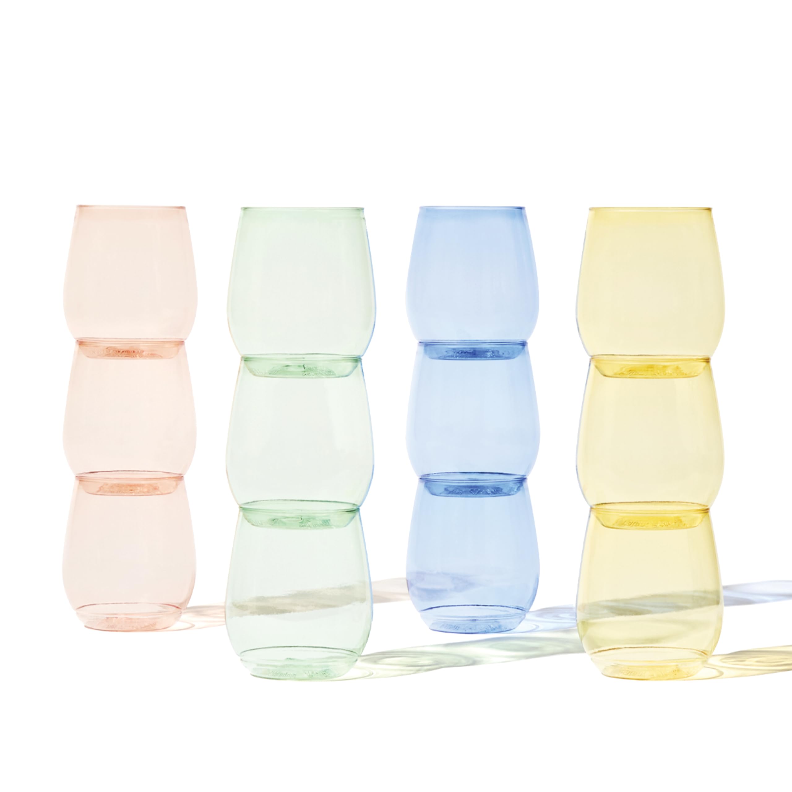 TOSSWARE POP 14oz Vino - Color Series SET OF 12, Premium Quality, Recyclable, Unbreakable & Crystal Clear Plastic Wine Glasses