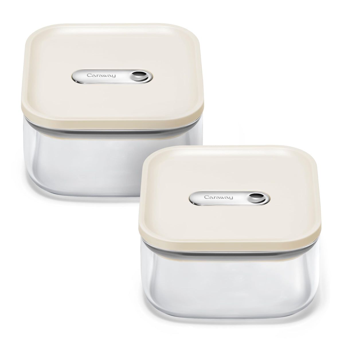 Caraway 1qt Glass Airtight Food Storage Containers with Lids - Non-Toxic, BPA-Free Kitchen Storage Container - Stackable, Space-Saving Airtight Containers for Pantry, Dry Goods - 2 Pack - Cream