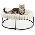 Sunhoo Elevated Cat Bed for Indoor Cats Raised Kitten Hammock Large High Puppy Cot Off Floor Self-Supporting Small Pet Chair with Metal Frame Washable Cushion Easy Assembly 23 * 17 * 8.3 in (White)