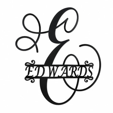 Personalized Initial and Last Name Metal Sign, Elegant Script Monogram
