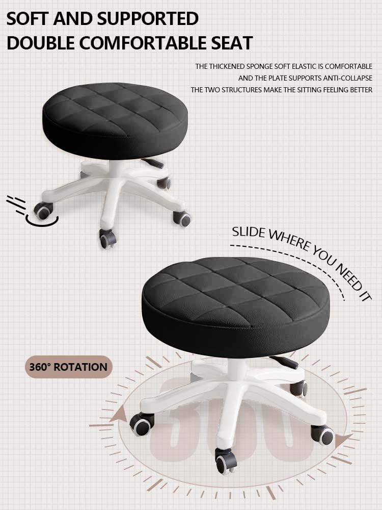 Hdhnba Small Chair Round Rolling Stool with Wheels Pu Leather Height Adjustable Swivel Drafting Work Spa Salon Stools Home Office Chair