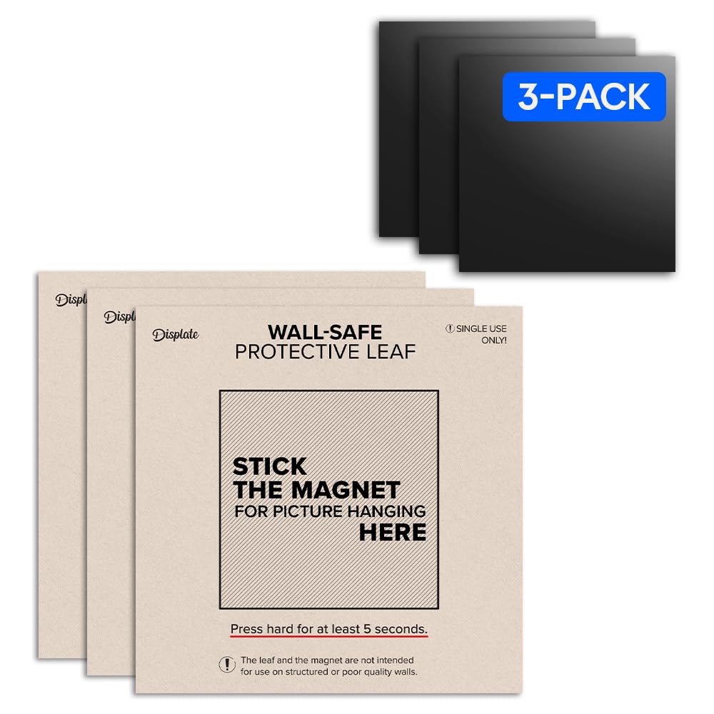 Displate Magnetic Wall Mount Kit for Hanging Pictures, 3-Pack Peel & Stick Wall Magnets with Safe Removable Adhesive Leaf - No Drill, Damage-Free Magnets for Wall Art, Metal Posters & Prints