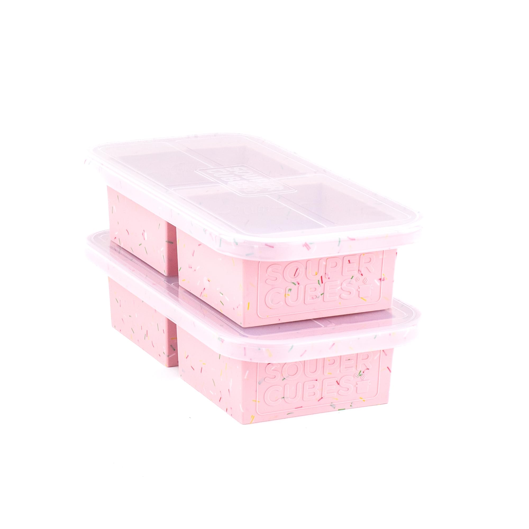 Souper Cubes 2 Cup Silicone Freezer Trays, 100% Platinum-Cured Silicone Freezer Mold, Oven and Microwave Safe, Perfect for Storing Lasagna, Casseroles and More - Cotton Candy, 2-Pack