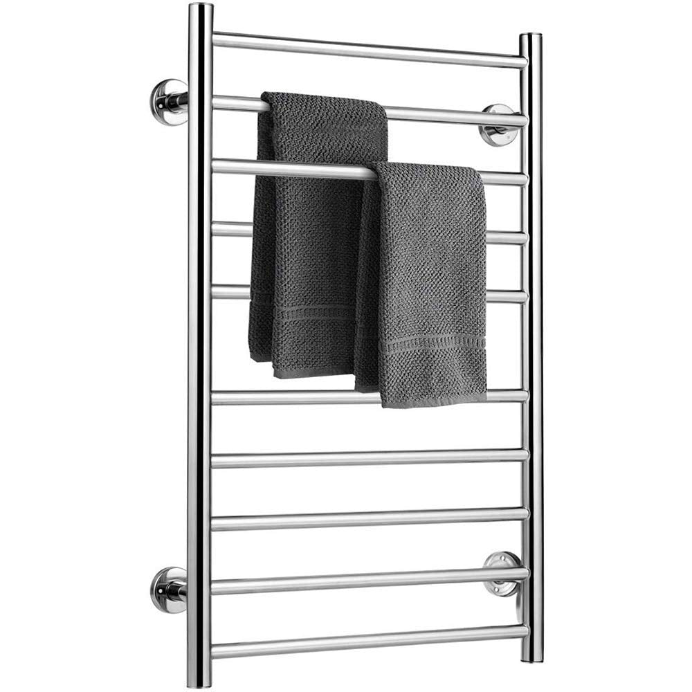LUNEZY Electric Towel Warmer Rack, Stainless Steel 5+5 Heated Bars Towel Drying Rack Heated Wall-Mounted Electric Towel Rack Heated Towel Rail Radiator for Bathroom