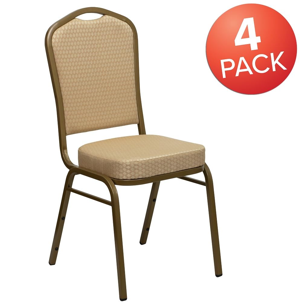 Flash Furniture Hercules Crown Back Stackable Banquet Chair, Beige, 4-pack, Set of 4, Beige Patterned Fabric/gold Frame
