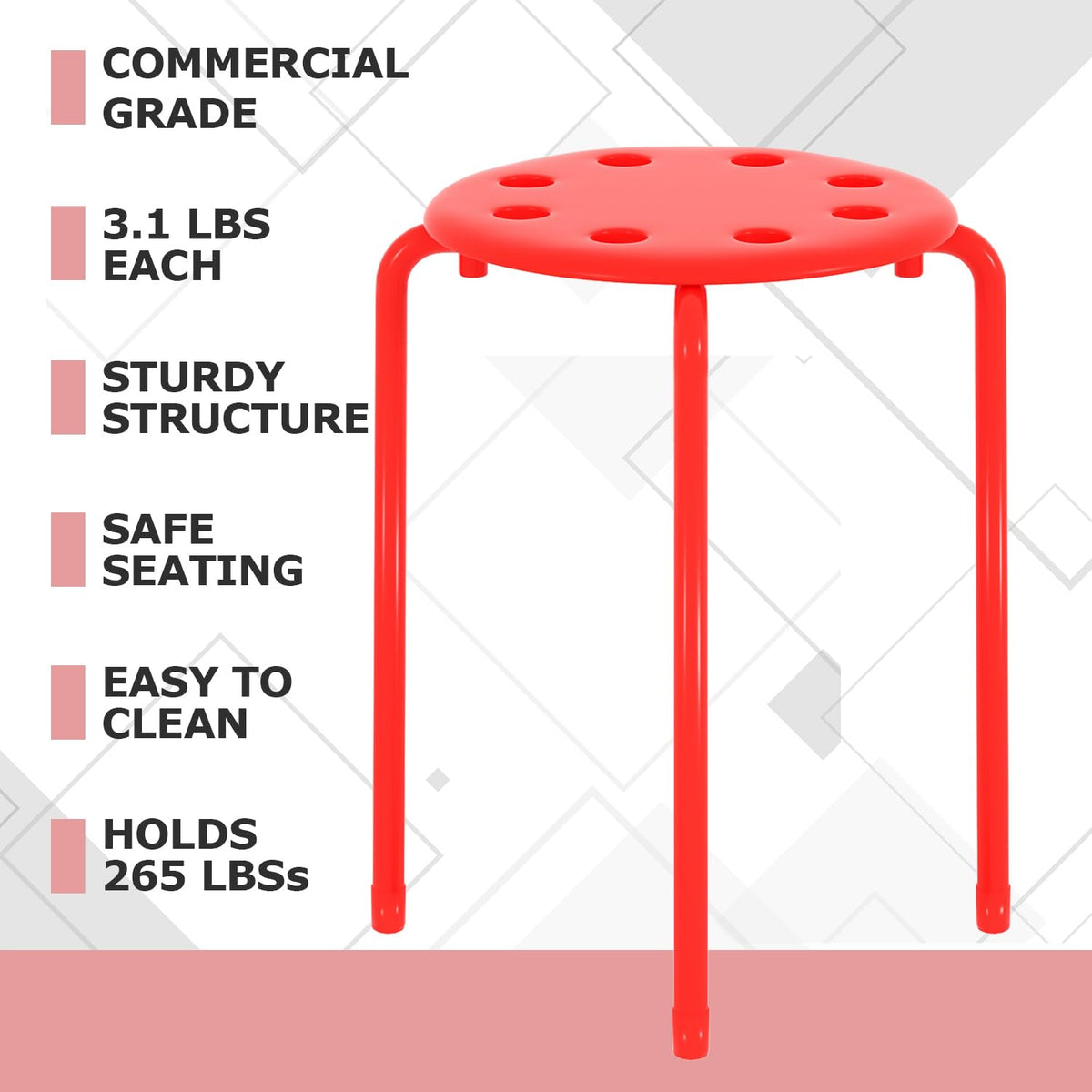 Vecelo 6-piece Stacking Stools, 17.7 Inch Standard Height, Portable Stackable Colorful Decoration Stools for School Classroom and Office Use, Red