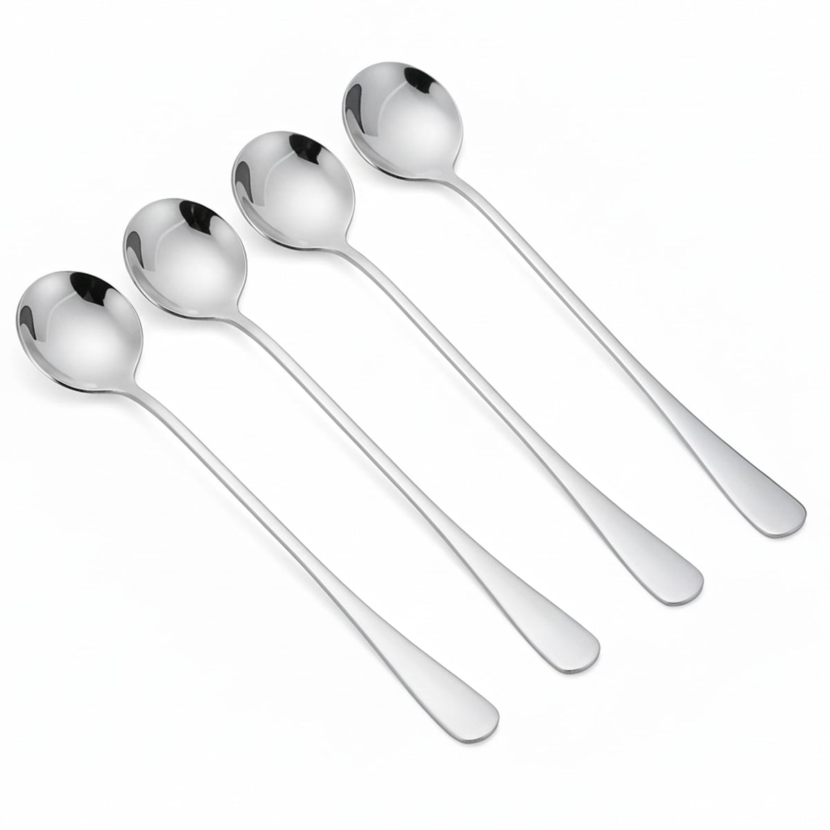 7.2-Inch Long Handle Coffee Spoons Set of 4, Stainless Steel Espresso Spoons & Stirring Spoons for Coffee Bar, Silver Metal Demitasse Spoons for Tall Latte Mugs, Iced Tea, Yogurt & Dessert