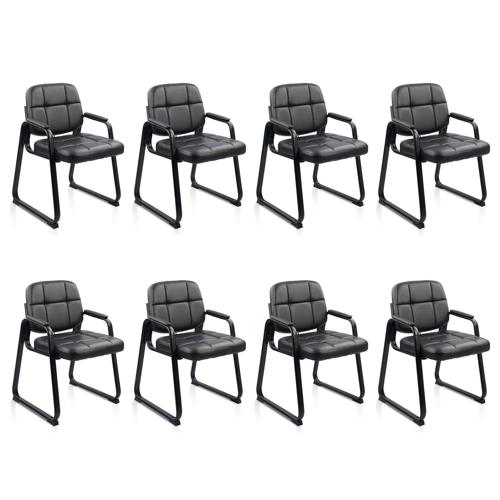 Clatina Leather Office Guest Waiting Room Chair with Sled Base, Reception Chair No Wheels with Armrests and Lumber Support, Stationary Desk