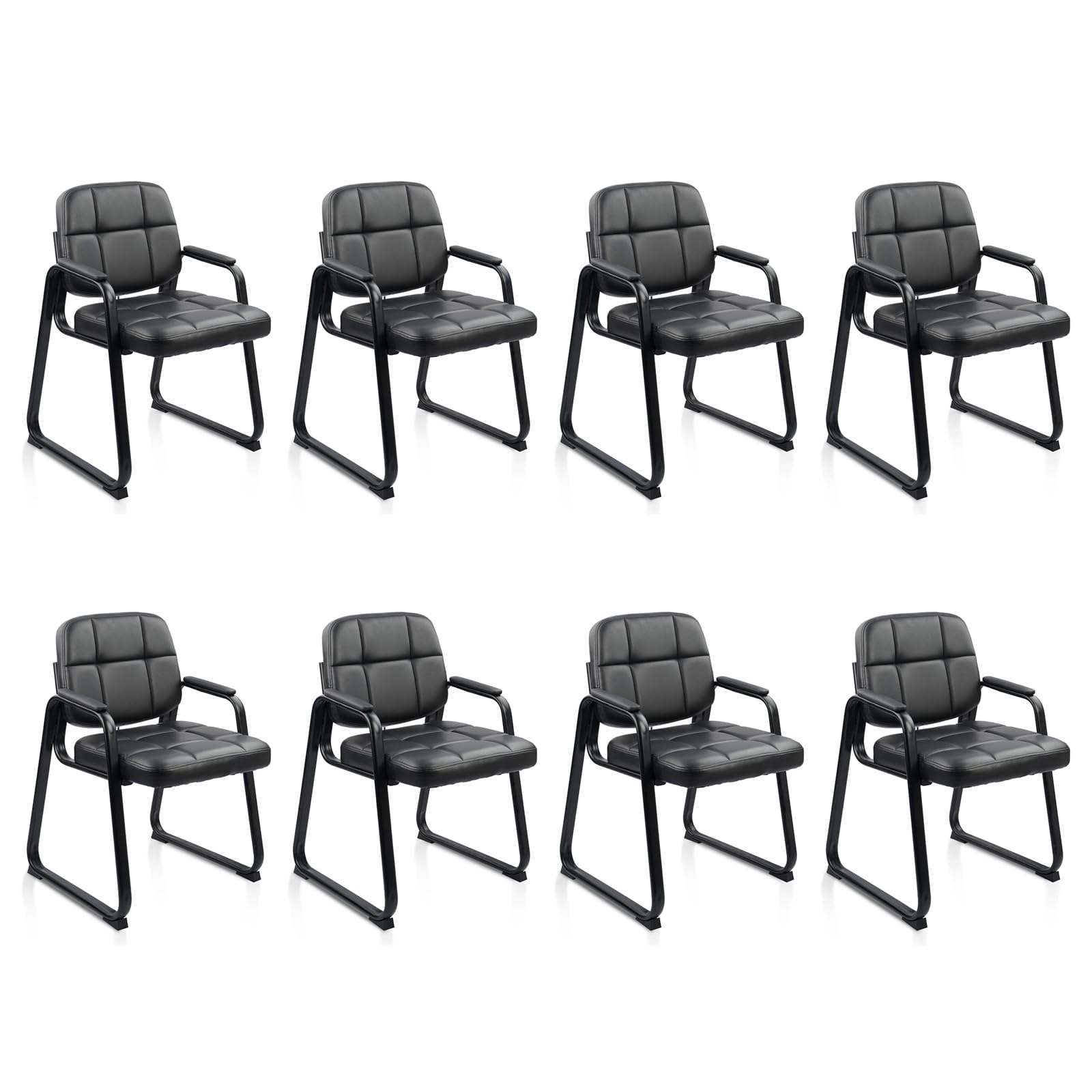 Clatina Leather Office Guest Waiting Room Chair with Sled Base, Reception Chair No Wheels with Armrests and Lumber Support, Stationary Desk