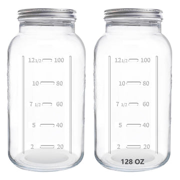 eleganttime 128 oz Mason Jars Extra Wide Mouth 2 Pack, 1 Gallon Glass Large Jars with Airtight Lid, Safe for Food Storage,Curing, Fermentation and Preservation(Not standard wide mouth)