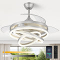 TXCSLY 42 Inch Retractable Ceiling Fan, Chandelier Ceiling Fan with Light DC Motor, 3 Color Tempearture, 6 Wind Speed for Bedroom, Living Room and Dining Room, Silver