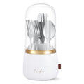 EXIN DECHEN 360° Rotation Silverware Organizer for Kitchen Counter,Utensil Holder Caddy Silverware Caddy Holder for Party,Spoon and Fork Organizer,7 Slots and Intermediate Drainage Device with Cover
