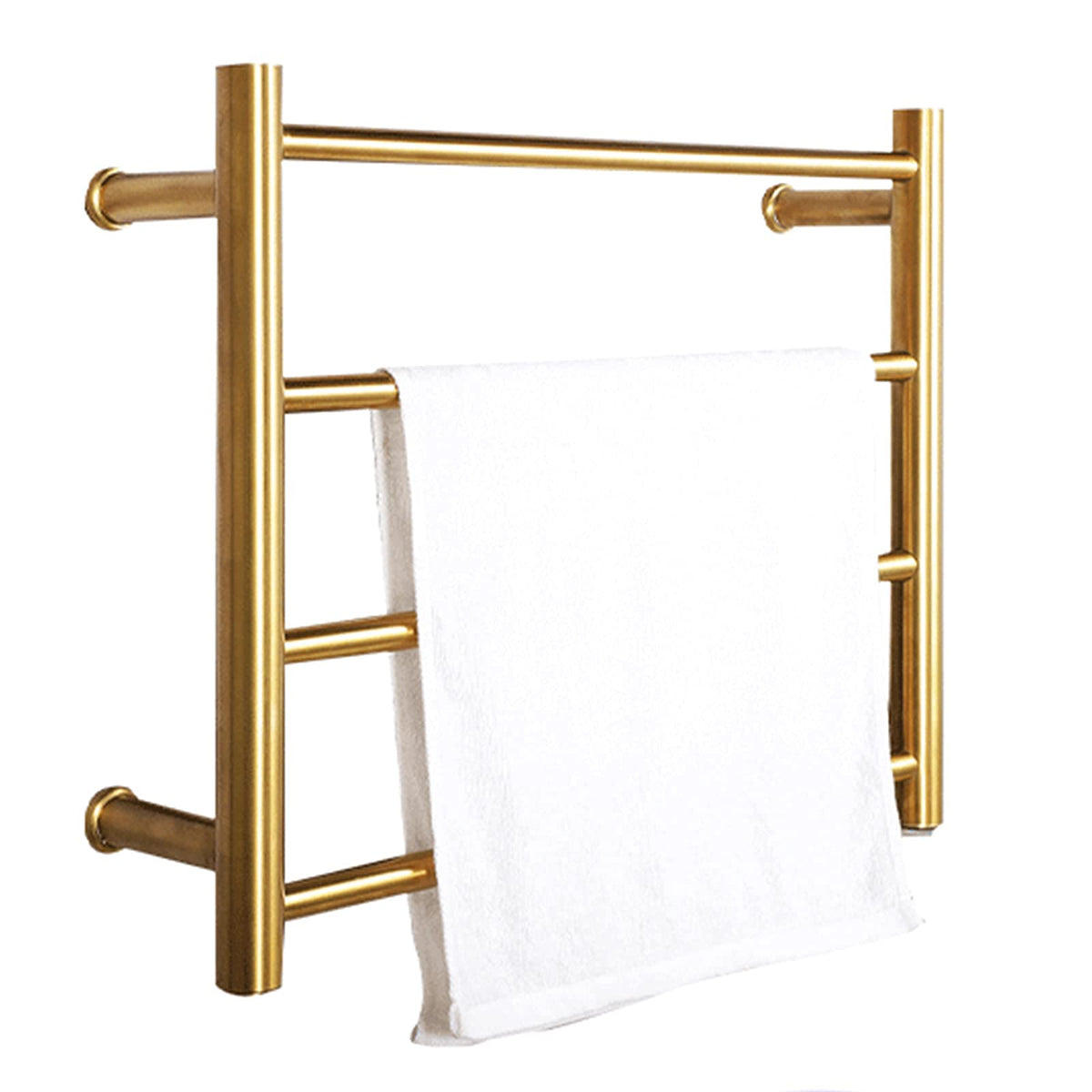 58W Electric Heated Towel Drying Rack Electric 304 Stainless Steel Towel Warmer Bathroom Wall-Mounted Heated Towel Rail Radiator with 4 Heated Bars Brushed Gold (Hardwired) (Plug in)