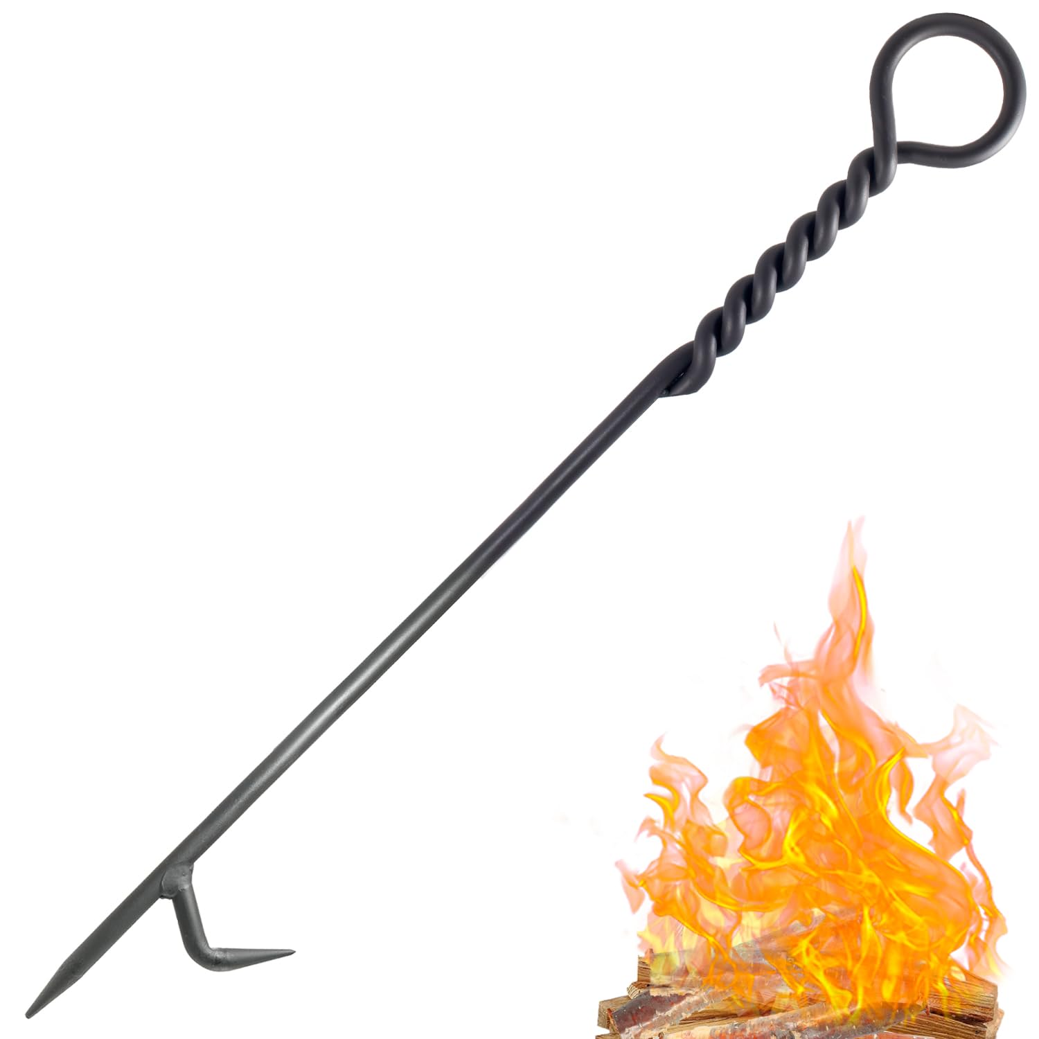 Fire Poker for Fireplace. 40 in Heavy Duty Fireplace Poker. Wrought Iron Steel Fire Pit Poker. Rust Resistant Black Finished. Fire Pit Tools (Handmade 40 Inc)