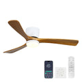Ceiling Fans with Lights and Remote Control, 42 Inch Solid Wood Blade, Low Profile Flush Mount, LED Dimmable DC Reversible Modern Ceiling Fans with APP Control for Bedrooms, Living Rooms, Patio, White