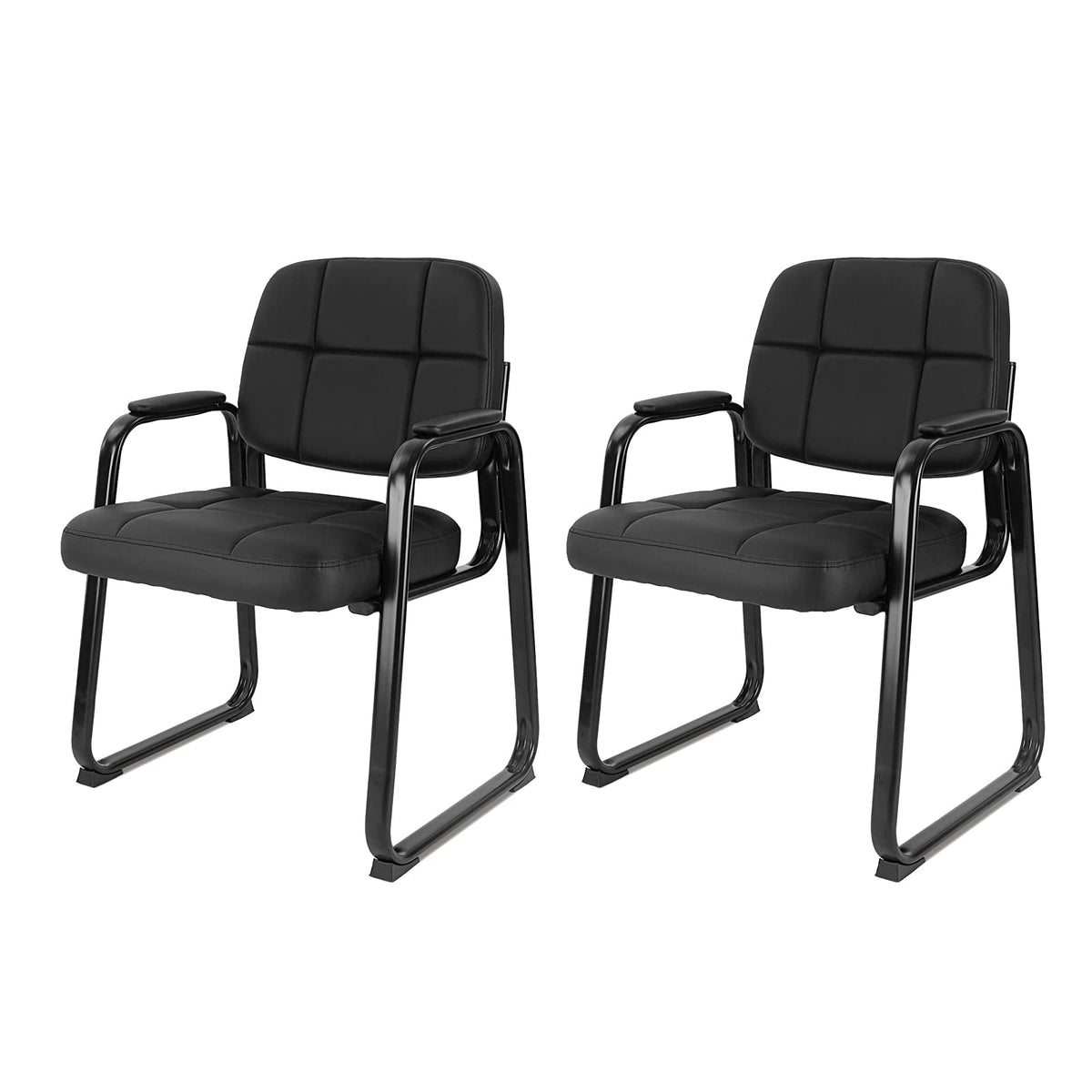 Clatina Classic Reception Chair with Padded Armrests and Sled Base, Ergonomic Guest Chair for Office Conference Waiting Meeting Room, Black (2
