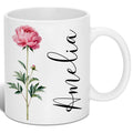 Custom Coffee Mug with Birth Flower & Name - 11oz Large Ceramic Personalized Coffee Cup for Women, Pretty Floral Tea Mugs Gift for Mom Wife Grandma Daughter Sister Coworker Best Friend Birthday